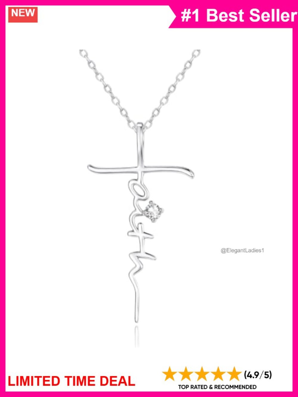White Gold Plated Faith Cross Pendant Necklace 18+2in Cable Chain